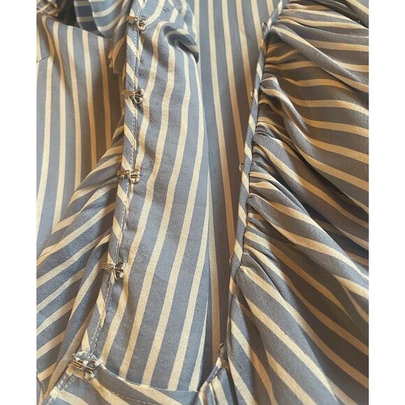 Ralph Lauren Collection Purple Label Blue Pinstripe Ruffle Silk Blouse Runway M - Picture 13 of 13